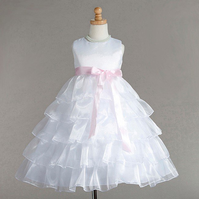 white dress with pink sash